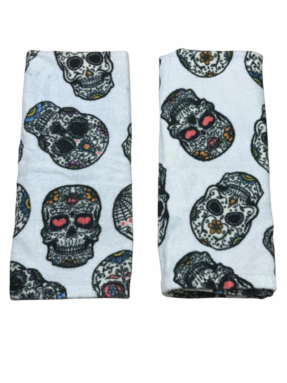 Set of 2 White Multicolor Day of The Dead Flour Sack Tea Towels